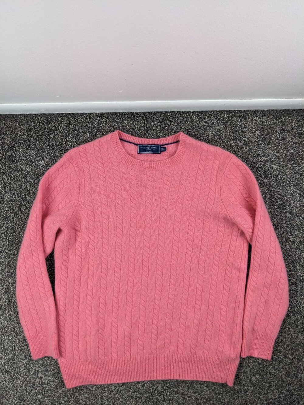 Vineyard Vines Sweater 100% Cashmere Cable Knit Crewneck Pink Womens XL